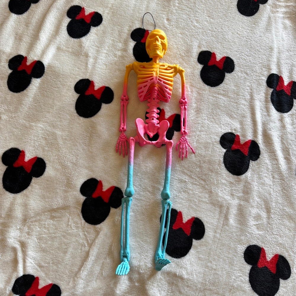 Colorful Hanging Skeleton Halloween Decoration Pink Blue Yellow Posable - Z1775